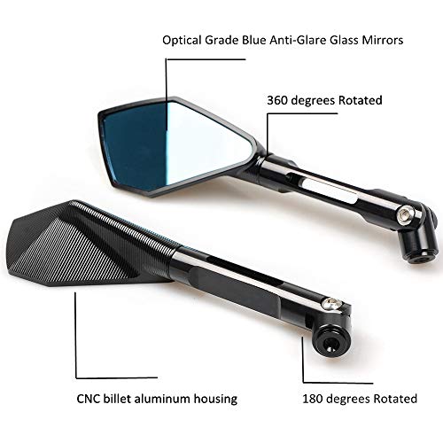 Universal 8MM 10MM Clockwise Threaded Bolts Motorbike Bluish Reverse Side Mirrors Motorcycle Mirrors for Honda, Scooter, Suzuki, Yamaha, Kawasaki, Victory, Harley Davidson