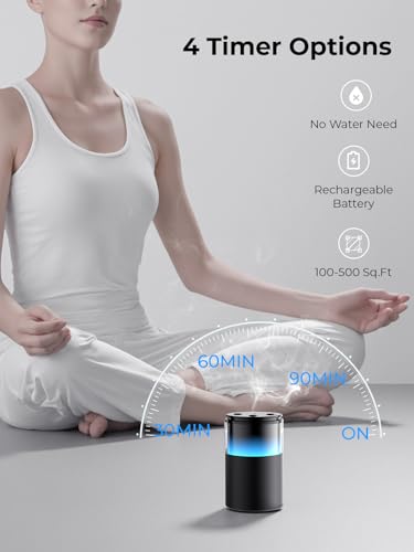 Pmsusoow Waterless Essential Oil Diffuser: 𝟗 𝐂𝐨𝐥𝐨𝐫𝐬 𝐋𝐄𝐃 Scent Diffuser for Home&Car&Office - Portable Diffuser with 48H Battery, 4 Timers & 3 Mist Levels, Carbon Black
