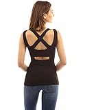 PattyBoutik Women's Crewneck Criss-cross Keyhole Back Tank Top (Black L)