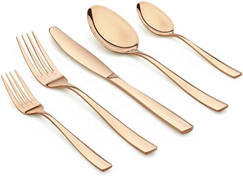 Vistella 20-Piece Rose Gold Copper Dinnerware / Flatware Set - Premium Quality Silverware made of Fine Stainless Steel Metal - Elegant Modern &amp; Luxury Design Cutlery for Everyday Casual Use