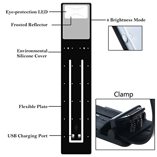 Book Light, LED Reading Lamp USB Rechargeable Flexible Night Reading Light 4 Level Brightness 360 Adjustable Clip on Work/Desk/Bed Lights for Amazon Kindle / eBook Reader / Book / iPad