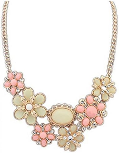 JSDY Womens Girls Candy Bohemia Resin Flower Pendants Chunky Necklaces Jewelry Pink