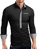 Grin&Bear Slim Fit men's contrasted placket shirt dress shirt, black, M, SH00513