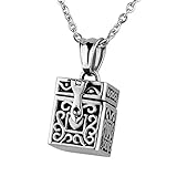 HOUSWEETY Stainless Steel Cuboid Prayer Box Pendant Keepsake Necklace Memorial Jewelry(6/8