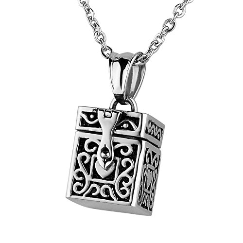 HOUSWEETY Stainless Steel Cuboid Prayer Box Pendant Keepsake Necklace Memorial Jewelry(6/8