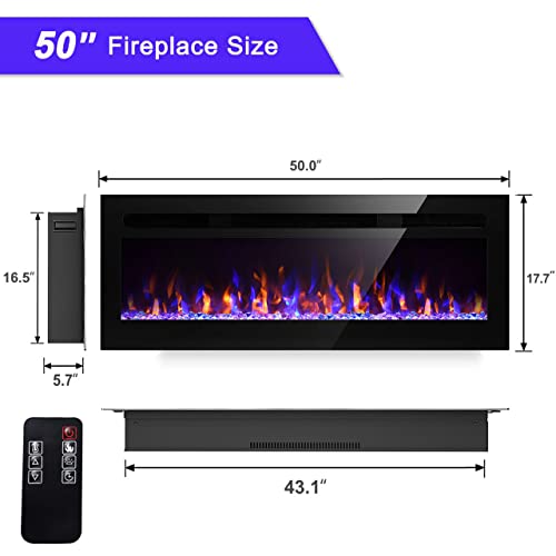 50 inch Electric Fireplace, Recessed and Wall Mounted Fireplace