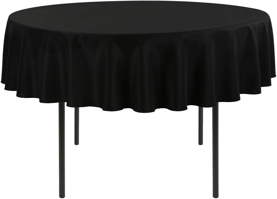 Waysle 70-Inch Round Tablecloth, 100% Polyester Washable Table Cloth for Circular Table, Black