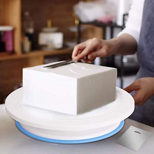 Rotating Cake Turntable-11 Inch Cake Decorating Stand with 2 Icing Spatula and 4 Icing scraper,Revolving Cake Stand White Baking Cake Decorating Supplies - Thumbnail 4