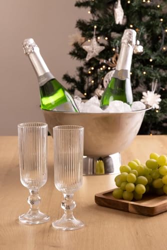 Taça de Champanhe Canelada 140 ml – Conjunto com 6 Peças | Design Cilíndrico Clássico e Sofisticado | Premium Collection