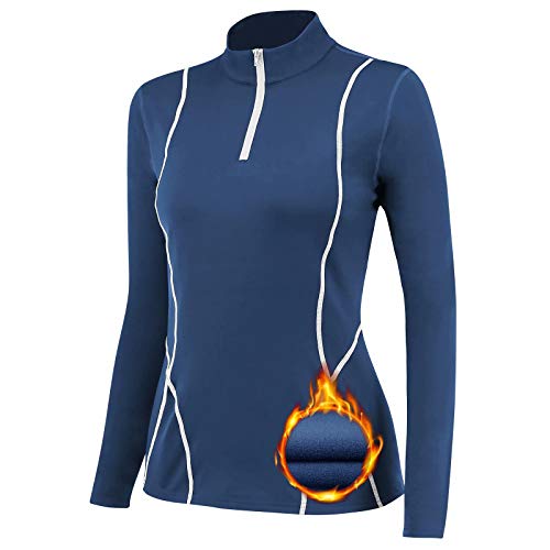TERODACO Half Zip Thermal Base Layer Women Warm Wicking Ski Base Layers with Micro Fleece Long Sleeves Ladies Thermal Tops for Running Hiking Cycling Soft Quick Dry Breathable