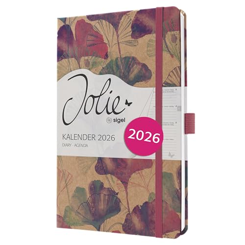 SIGEL J6809 Weekly planner Jolie 2026-1 year - approx. A5 - Sunlight Ginkgo - 2 pages = 1 week - hardcover - 80 gsm - pink/violet/light green - 174 p. - FSC-certified