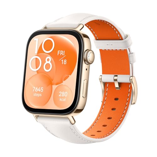 Watch FIT 3, Écran AMOLED 1,82", Design Ultra-Fin, Gestion Polyvalente de la Forme Physique, Gestion complète de la santé, Batterie Longue durée, iOS & Android, GPS, Cuir Blanc Ciel