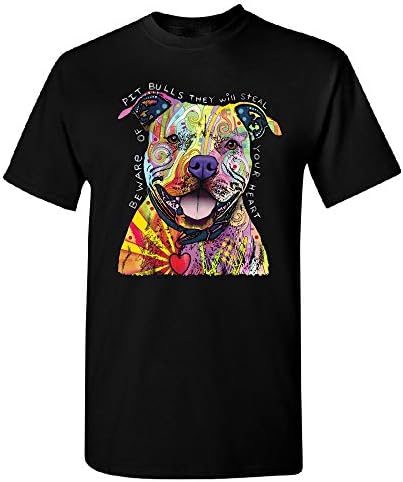 Official Dean Russo Colorful Pit Bull Men's T-Shirt Beware Cute Pit Bulls Tee