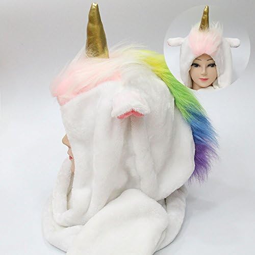 wanghuixin Fleece Unicorn Hood, unicorn accessories Cartoon Animal Party Costume Gift, White(Ears Horn Hat Scarf Mittens 3 in 1)