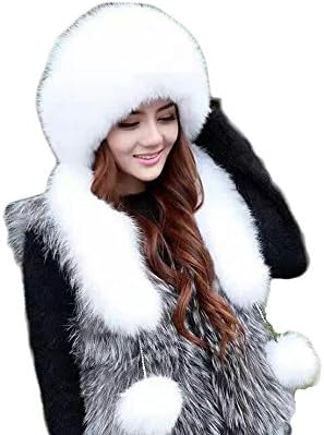 Fashfur Women Winter Faux Fox Fur Russian Style Hat (White, L)