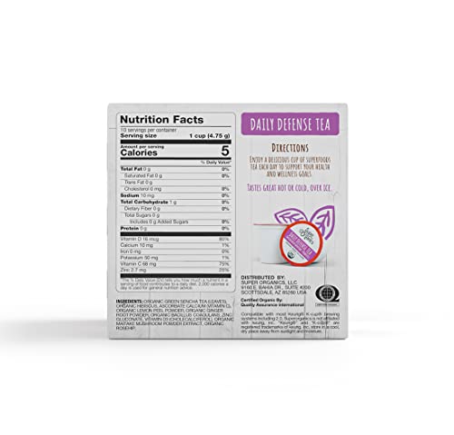 SUPER ORGANICS DAILY DEFENSE TEA (ORGANIC) WITH SUPERFOODS AND PROBIOTICS (KEURIG K-CUP COMPATIBLE) 10CT SINGLE SERVE CUPS
