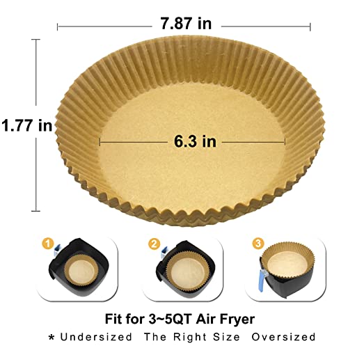 Geekboy Air Fryer Disposable Paper Liners for 3-5Qt Air Fryer, 50/100/200PCS Non-stick Air Fryer Liners Heat-Resistant Water-proof Oil-proof Household Cooking Paper Round (50 Pcs-6.3 Inch)