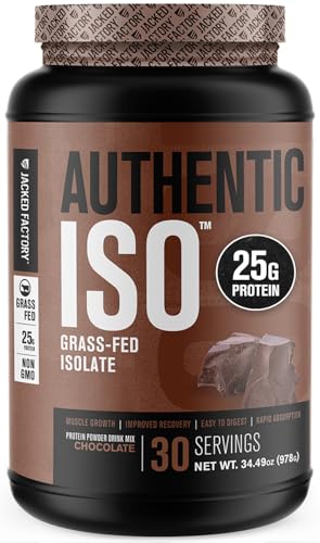 Jacked Factory Authentic ISO Grass Fed Whey Protein Isolate Powder - Low Carb, Non-GMO Muscle Building Protein w/No Fillers, Post Workout Recovery, Chocolate