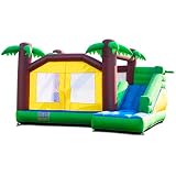 Costzon Inflatable Bounce House, Jungle Jump and Slide Bouncer w/Large Jumping Area, Long Slide, Including Carry Bag, Repairing Kit, Stakes (Without Blower) Green
