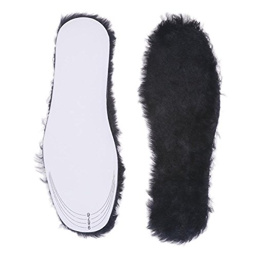 WOBAOS Adjusting Wool Insoles,Genuine Sheepskin Insoles Men’s & Women’s Premium Thick Wool Fur Fleece Inserts Cozy & Fluffy (Men’s 6-14, Black)