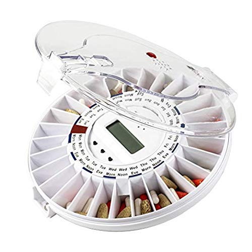 GMS Medelert 28 Day Automatic Pill Dispenser Interchangeable Clear White Lids Bundle with
