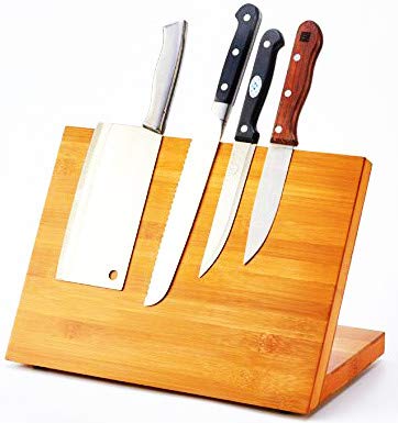 QIKEBamboo Magnetic Knife Block Stand Holder Strong magnetic Compatible with all size knife - Thumbnail 4