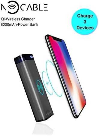 Wireless Charger Charging Power Bank, NOCABLE 8000mAh External Portable Battery Charger Qi Charging Pad for iPhone X/8/8 Plus, Samsung Galaxy S8/S9/Note 8
