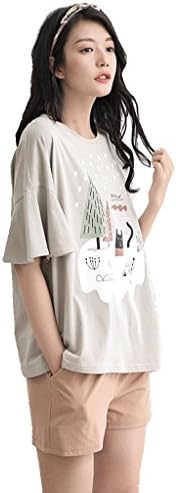 Summer short - sleeved cotton shorts pajamas home service suit ( Color : Brown , Size : XL )