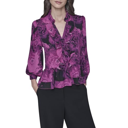 KARL LAGERFELD Paris Women's Blouse, Bright Jewel Pink/Black, X-Large