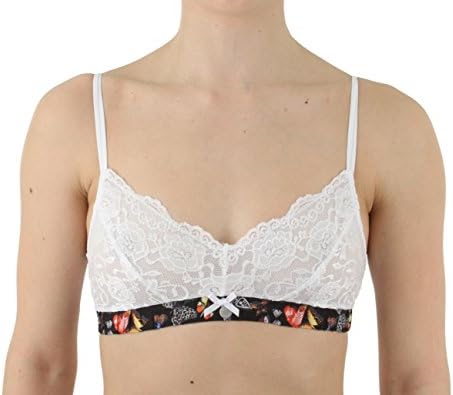 CXL Lace Bralette with Butterfly Print Band White, Size S