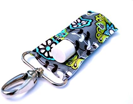 LippyClip Chapstick Holder, Lip Balm Holder, Clip-On Chapstick, Grey with Turquoise and Lime Flowers