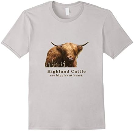 Men's Highland Cattle Cow Hippie Tshirt Small Silver