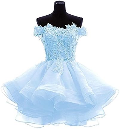 LeoGirl Womens Off Shoulder Floral Appliques Short Prom Dresses Juniors Homecoming Sweet 16 Party Ball Gown