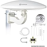 Outdoor TV Antenna Multiple TVs, ANTOP UFO Amplified Rooftop/Attic/RV/Marine HDTV Antenna 65 Miles Omni Directional Extremely High Reception 33ft Coaxial Cable Signal Splitter 2 TVs
