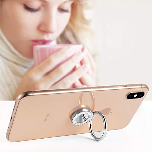 Allengel Cell Phone Ring Holder,360 Rotation Glitter Metal Finger Ring Grip Kickstand for Strong Magnetic Car Mount Compatible with iPhone,Samsung Galaxy,LG,HTC,All Smartphone,Phone Case-Silver
