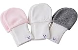 Baby Girl Mittens - OVERSIZED - Pink, Grey, White, No Scratch Mittens, 3 to 6 Months, 3 pair