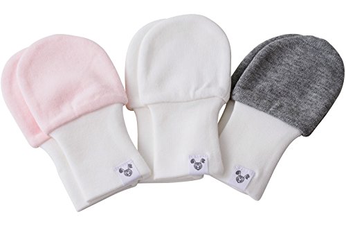 Baby Girl Mittens - OVERSIZED - Pink, Grey, White, No Scratch Mittens, 3 to 6 Months, 3 pair