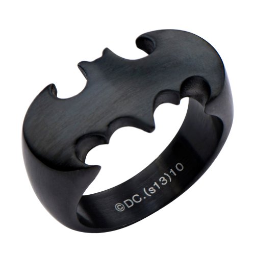 DC Comics Men's Black Stainless Steel Batman Silhouette Cut Out Ring - Size 10