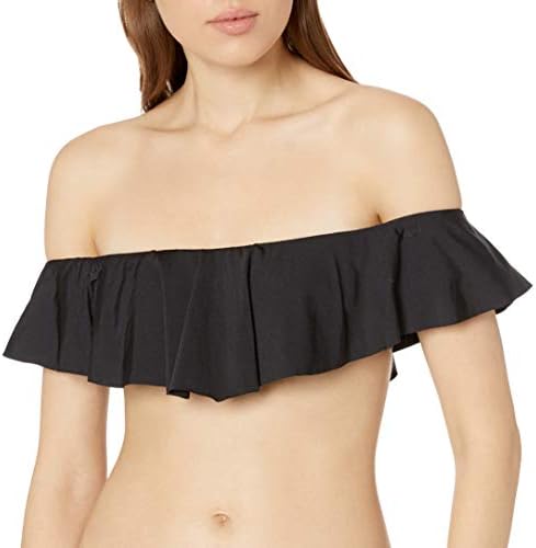 black ruffle bandeau bikini top