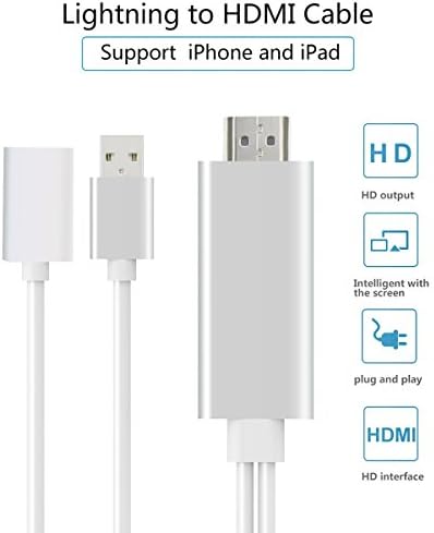 HKAUS Lightning to HDMI Cable Adapter,Lightning Digital AV Adapter Plug and Play Lightning MHL to HDMI High-Speed 1080P HDTV Cable Only for iOS Apple iPhone iPad iPod to Mirror on HDTV Projector