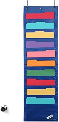 Door Hanging File Folder Organizer + 2 Hangers; Wall or Over Door Mount [Blue]