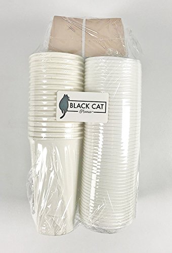 Black Cat Avenue 50 Sets 20oz Disposable Hot White Paper Cups with Lids and Sleeves For Hot Drinks Coffee Cocoa Chocolate Latte Cappuccino