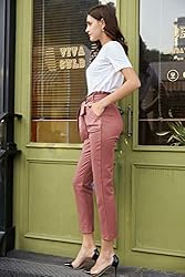 Women's Red Cropped Pants High Waist Comfy Dress
