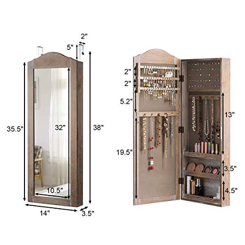 Giantex Jewelry Armoire Wall/Door Mounted with Mirror, Rustic