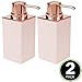 mDesign Square Plastic Refillable Liquid Soap Dispenser Pump Bottle for Bathroom Vanity Countertop, Kitchen Sink - Holds Hand/Dish Soap, Hand Sanitizer, Essential Oil - 2 Pack - Light Pink/Rose Gold