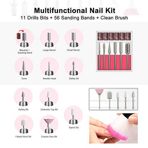 YESMET Nail Drill, Portable Electric Nail File, Professional Efile for Acrylic, Gel Nails, Manicure Pedicure Polishing Shape Tools with 11Pcs Nail Drill Bits and 56 Sanding Bands for Home Salon