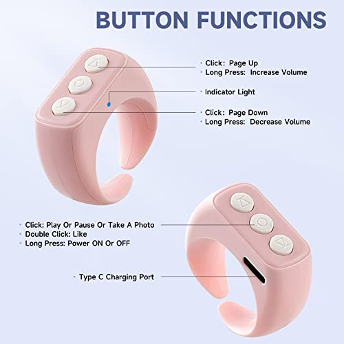Tiktok Bluetooth Remote Control, CKG Bluetooth Ring Remote【2022 Design】,Supports Ultra-Long Standby and Quick Charging, More Stylish TIK Tok Remote Compatible with iOS and Android - Lovely Pink