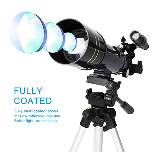 ESAKO Telescope for Beginners & Adults 70mm Astronomical Refractor Telescopes with Height Adjustable Tripod Backpack Phone Mount & Moon Filter & 3X Barlow Lens