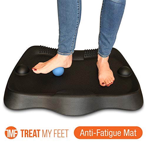 Anti Fatigue Standing Desk Mat w/FREE Rolling Massage Ball - Cushioned Floor Kitchen Mat - Anti-Slip Stand Up Desk Mat for Floor - Standing Floor Mat Made from Soft Foam for Foot Pain - Large Surface