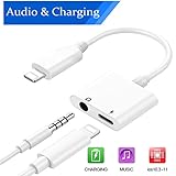 Lightning Jack Audio +Charger Adapter for iPhone 7/7P/8/8P/X/10. Aux Headphone Jack 2 in 1 Lightning to 3.5mm Audio Connection Converter and Charging Adaptor. Music Control Support iOS 10.3/iOS 11